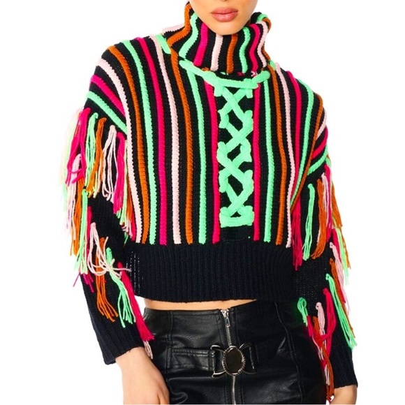 Striped Fringe Neon Sweater - Picture 4 of 8